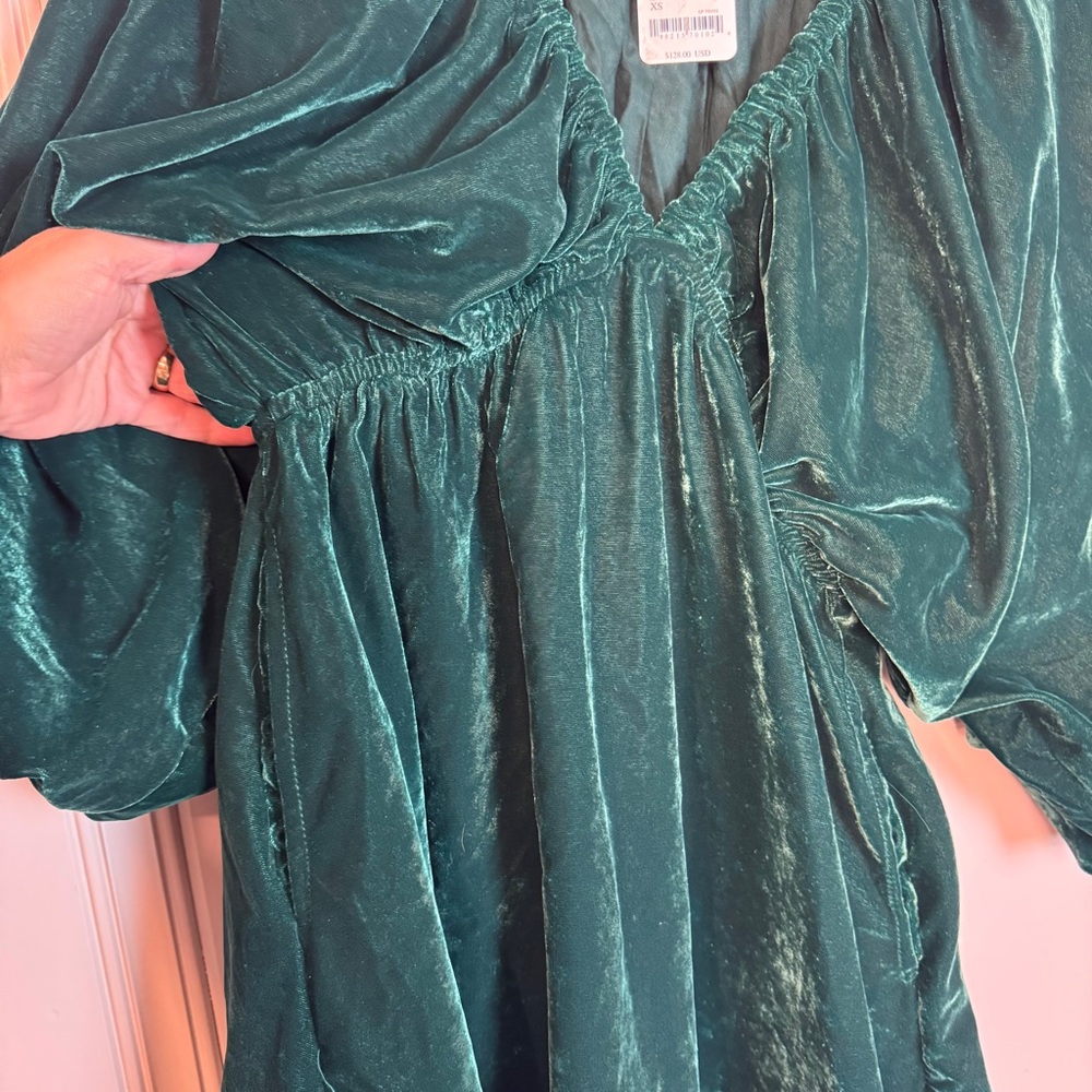 NEW FREE PEOPLE portia velvet mini dress in uncut emerald Size XS - Picture 10 of 16